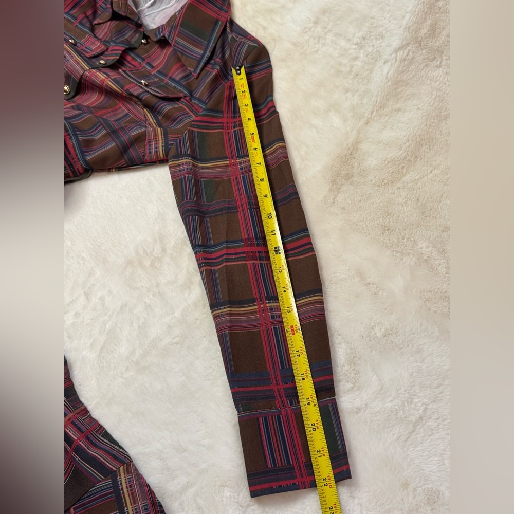 Oyrosy Retro Elegant Classy Lapel Reddish Brown Plaid Maxi Dress w/ Pockets - Picture 15 of 16